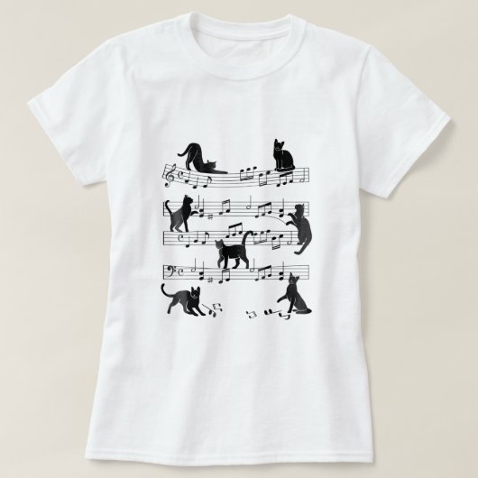 キャット子猫遊ズクレフ、 音符記号ピアノミュージシャンアート Tシャツ (デザイン正面)