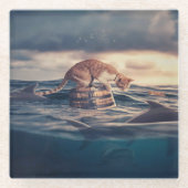 キャット昼寝ドリームア悪夢 ガラスコースター (正面)