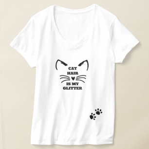 キャット熱狂するレディTシャツ – Cat Hairがグリッター Tシャツ