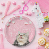 キャット舐める雪片9"ラウンド紙プレート ペーパープレート (パーティー)