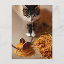 キャット食べスパゲティ葉書