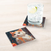 キャット食べスパゲティ ガラスコースター (アングル)