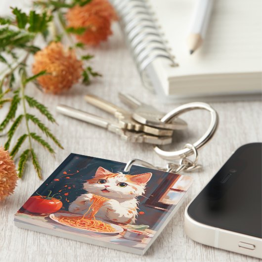 キャット食べスパゲティ キーホルダー (正面右)