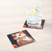 キャット食べスパゲティ スクエアペーパーコースター (インサイチュ)