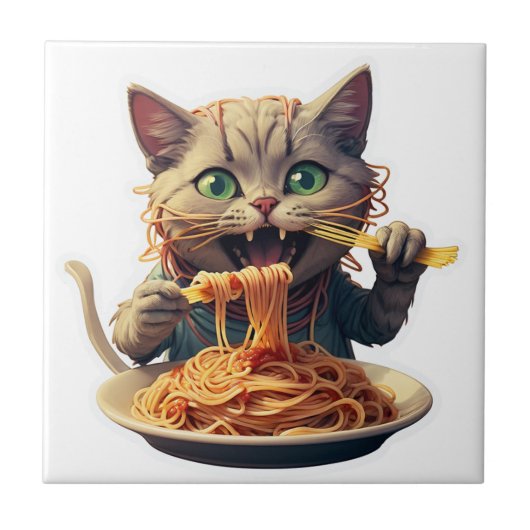 キャット食べスパゲティ タイル (正面)