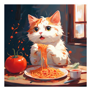 キャット食べスパゲティ フォトプリント           