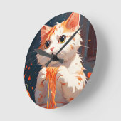 キャット食べスパゲティ ラウンド壁時計 (傾斜)