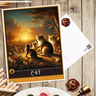 キャット | かわいい家族ヴィンテージ動物はがき ポストカード