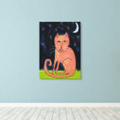 キャット・イン・ザ・ムーンライト絵画抽象芸術 キャンバスプリント (インサイチュ (ウッドフロア))