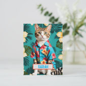 キャット・イン・ハワイアンシャツのハガキおもしろい- Cat ポストカード (スタンド正面)