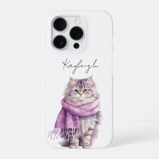 キャット+コージー+ウィンター+パープル+スカーフ iPhoneケース (裏面)