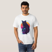 キャット&スカルシャツ - 抽象的ストリートウェア Tシャツ (正面フル)