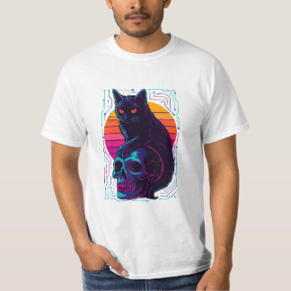 キャット&スカルシャツ - 抽象的ストリートウェア Tシャツ