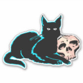 キャット&スカルハロウィーンイラストレーション シール (正面)