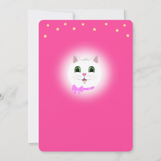 キャット&スターズオンピンクガール誕生日招待状 招待状 (裏面)