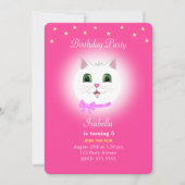 キャット&スターズオンピンクガール誕生日招待状 招待状 (正面)