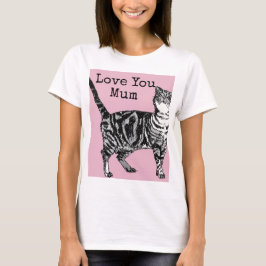 キャット タビー パステル 猫 ローズ ピンク ラブ ママ 母 Tシャツ
