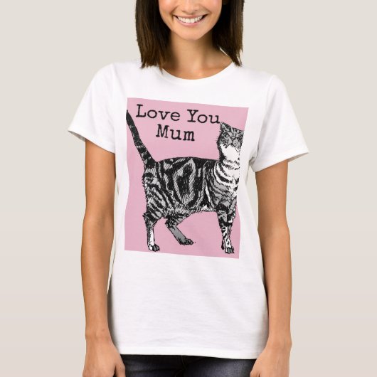 キャット タビー パステル 猫 ローズ ピンク ラブ ママ 母 Tシャツ (正面)