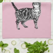 キャット タビー ペーストルカラーの猫 女性用ライトピンク ラベンダー キッチンタオル (折り畳み)