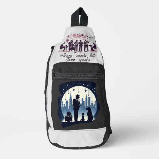 キャット、ドッグ、ジャズ スリングバッグ (正面)