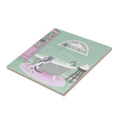 キャット&バブルバスピンクのセージ芸術 タイル (側面)