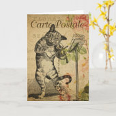 キャット&フィドルヴィンテージフランスのはがきカード カード (黄色い花)