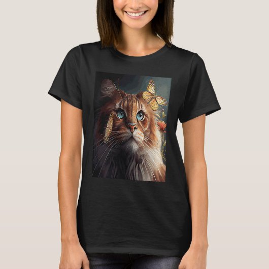 キャット ライオン 蝶 Tシャツ (正面)