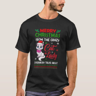 キャット・レディ・クリスマス熱狂するからのメリークリスマス Tシャツ