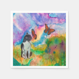 キャット&（昆虫）オオカバマダラ、モナーク紙ナプキンス スタンダードカクテルナプキン