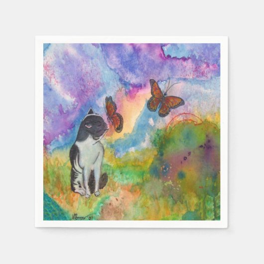キャット&(昆虫)オオカバマダラ、モナーク紙ナプキンス スタンダードカクテルナプキン (正面)