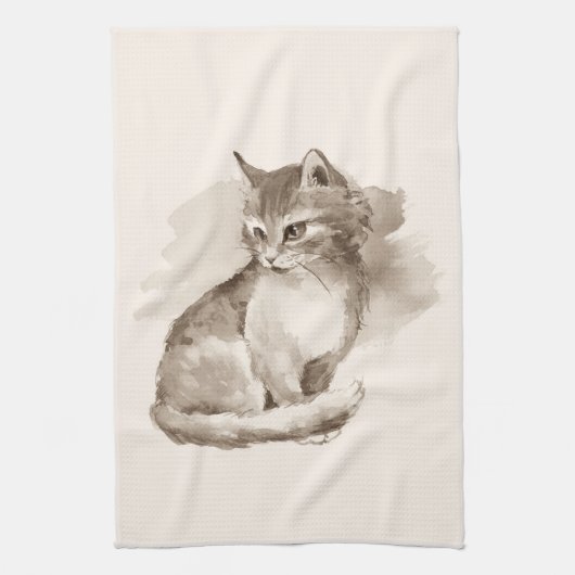 キャット.水彩画 キッチンタオル (縦)