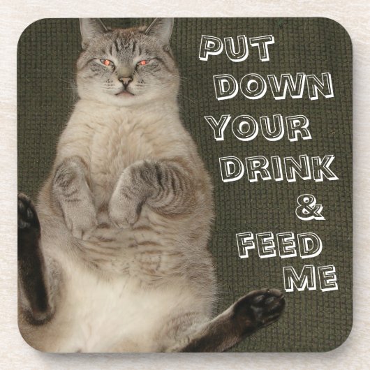 キャット「PUT DOWN DRINK & ME」食べ物を与えコースター – 6セット コースター (正面)
