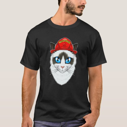 キャットI消防士キャットI消防士ラグドール猫 Tシャツ (正面)
