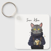キャッパーソナライズされたククールブラック猫コーヒー入り キーホルダー (正面)