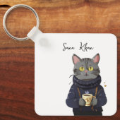キャッパーソナライズされたククールブラック猫コーヒー入り キーホルダー (正面)