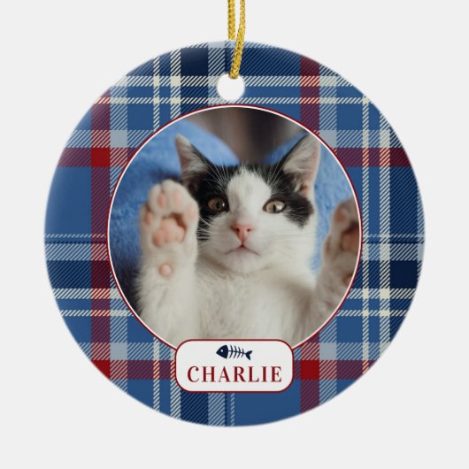 キャッパーソナライズされたトブルーのペット写真 セラミックオーナメント (正面)