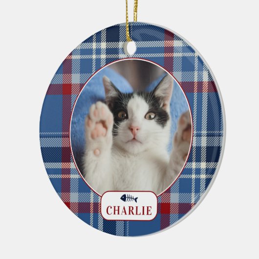 キャッパーソナライズされたトブルーのペット写真 セラミックオーナメント (左)