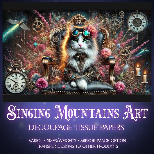 キャッビクトリアントフローラスチームパンク時計のデコページ 薄葉紙