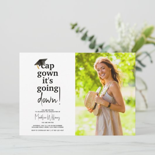 キャップおもしろいガウン写真卒業まで行く 招待状 (スタンド正面)