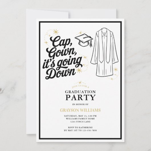 キャップおもしろいガウン卒業パーティーを退会する 招待状 (正面)