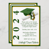 キャップおよびディプロマ5x7グリーンおよび金ゴールド卒業 招待状 (正面/裏面)