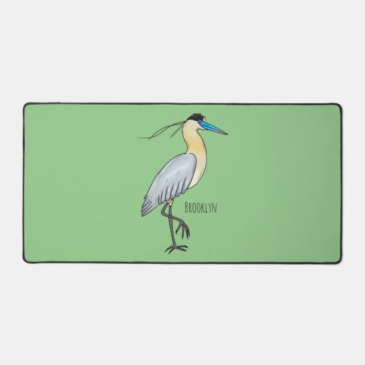 キャップされたヘロン鳥の漫画イラストレーション デスクマット (正面)