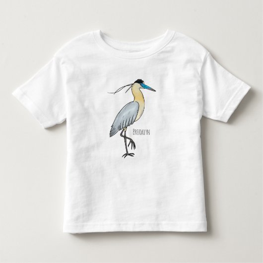 キャップされたヘロン鳥の漫画イラストレーション トドラーTシャツ (正面)