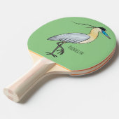 キャップされたヘロン鳥の漫画イラストレーション 卓球ラケット (正面アングル)