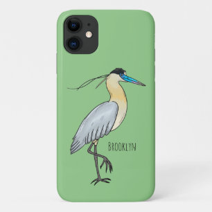 キャップされたヘロン鳥の漫画イラストレーション iPhone 11 ケース