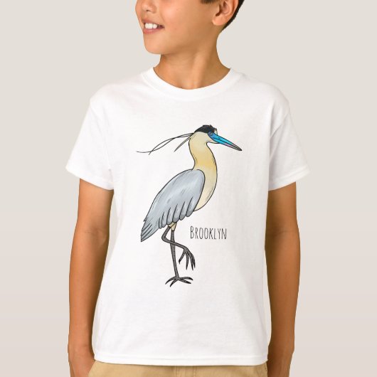 キャップされたヘロン鳥の漫画イラストレーション Tシャツ (正面)