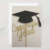 キャップとおめでとうの卒業式の招待状 招待状 (正面/裏面)