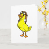 キャップとゴーグルをつけたパイロットのダック カード (黄色い花)