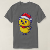 キャップとスカーフで手の漫画を振るかわいい雛 Tシャツ (デザイン正面)