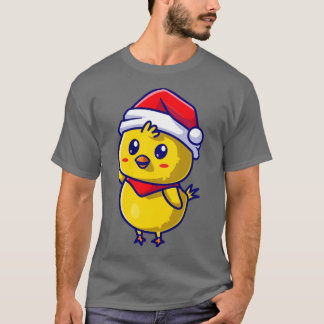 キャップとスカーフで手の漫画を振るかわいい雛 Tシャツ